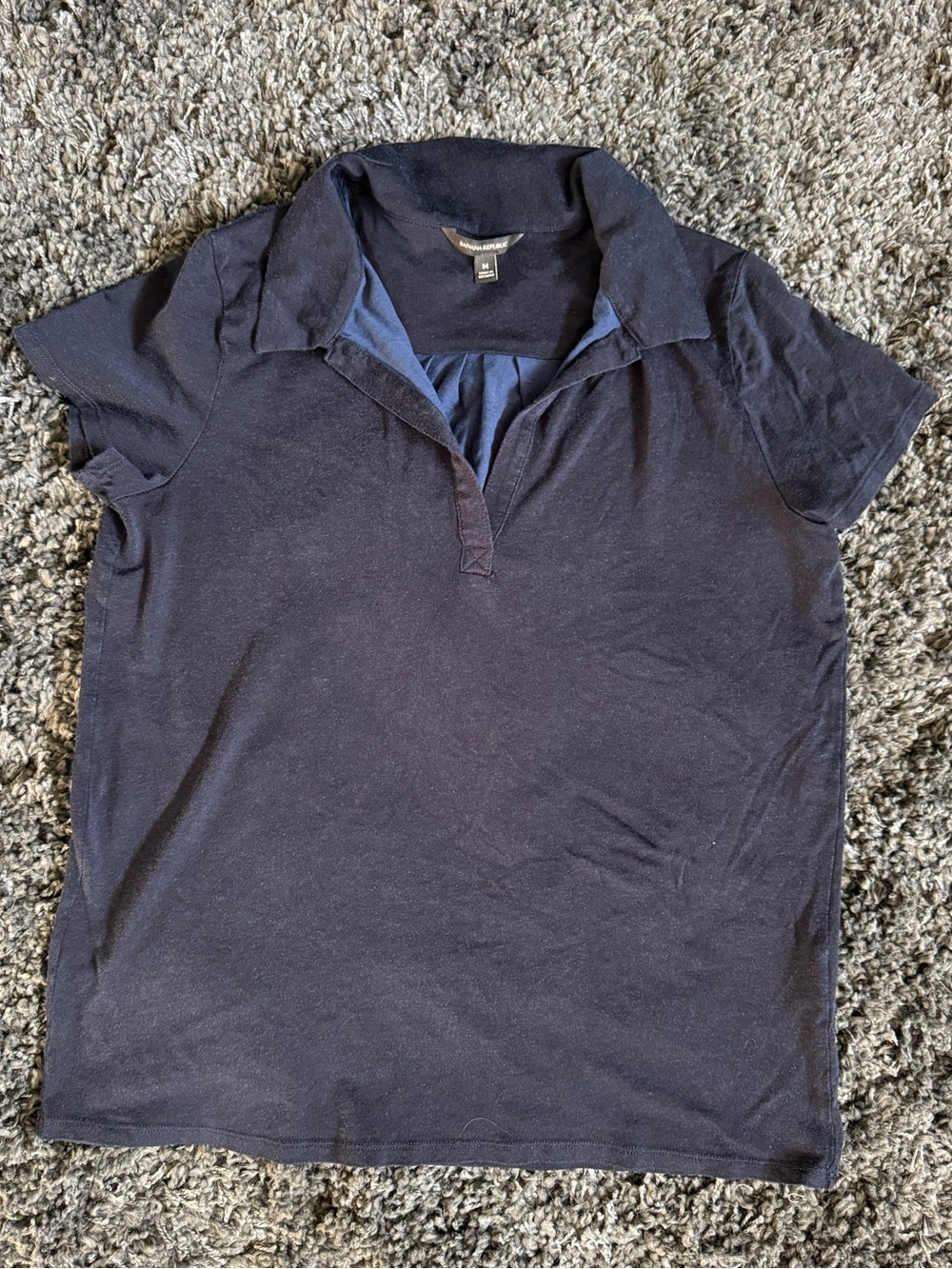 Banana Republic Navy Collared V-Neck Women's Short Sleeve Top- Size Medium